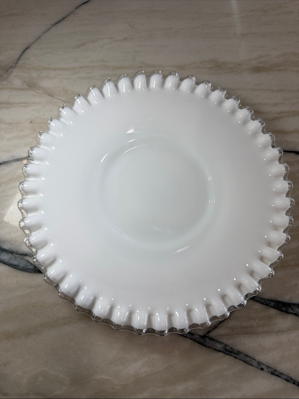 Vintage Fenton Silver Crest milk glass ruffled 8.5" Salad plate